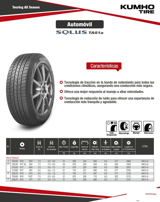 Llanta 205/70R16 97H TA51a Kumho Vt