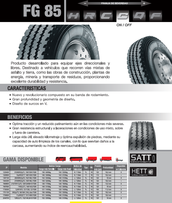 Llanta 12R22.5 148/145K FG85