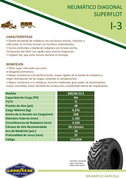 Llanta 500/60-22.5 S. FLOT SUPERFLOT 16PR GOODYEAR TL