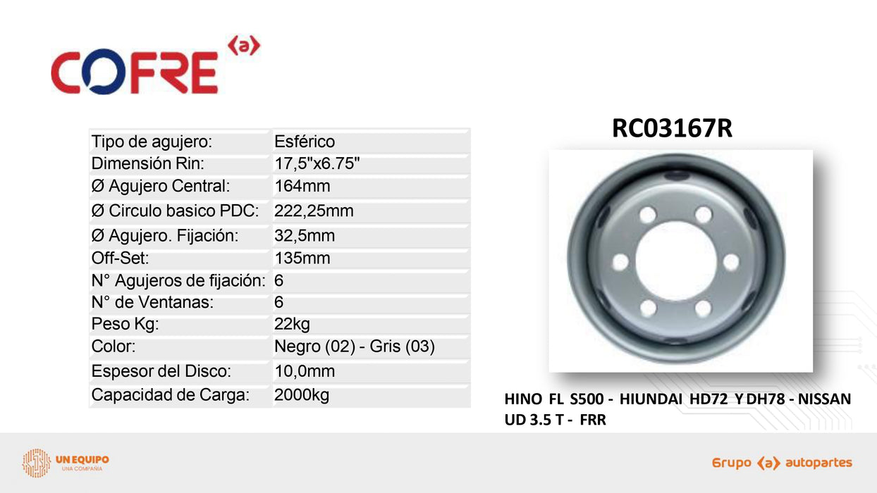 Rin Cofre TL DIisco 17.5X6.75 C/A HINO FOTON