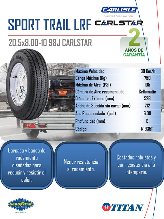 Llanta 20.5x8.00-10 SPORT TRAIL LRF 98J CARLSTAR TL