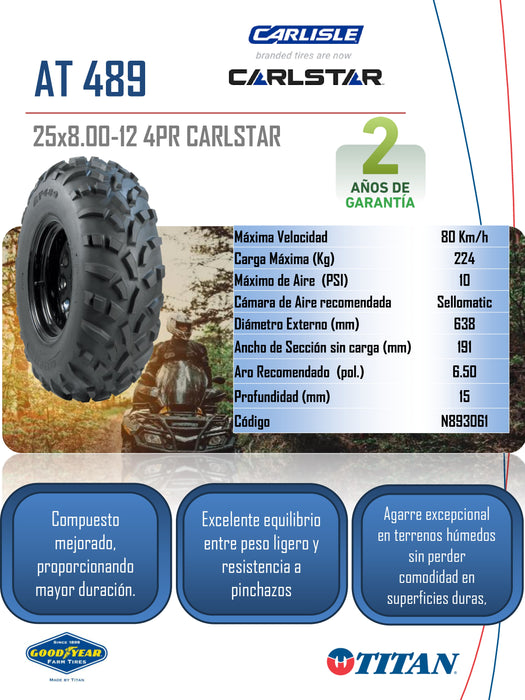 Llanta 25x8.00-12 ATV AT489 4PR CARLSTAR TL