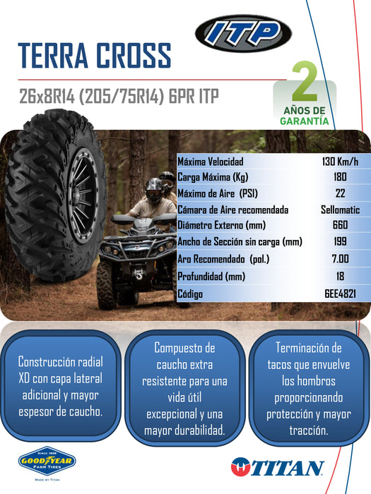 Llanta 26x8.00R14 ATV TERRA CROSS 6PR ITP TL