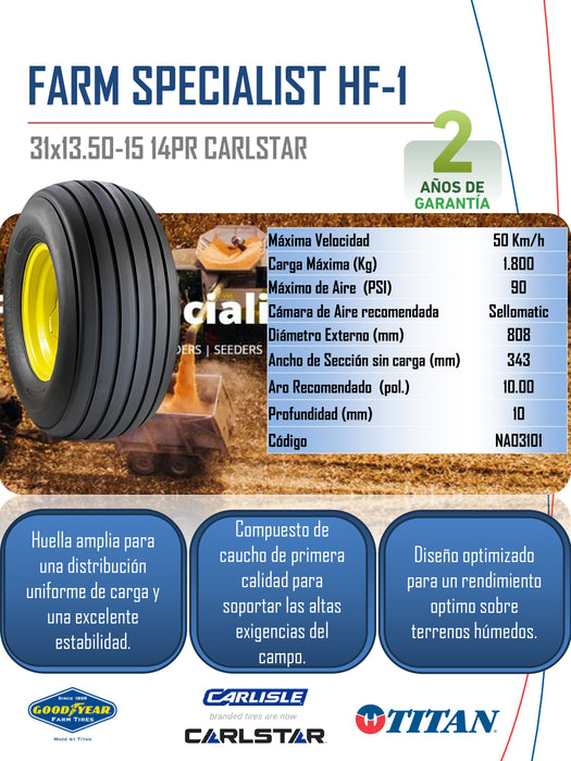 Llanta 31x13.50-15 I1 Farm Specialist HF-1 14PR CARLSTAR TL