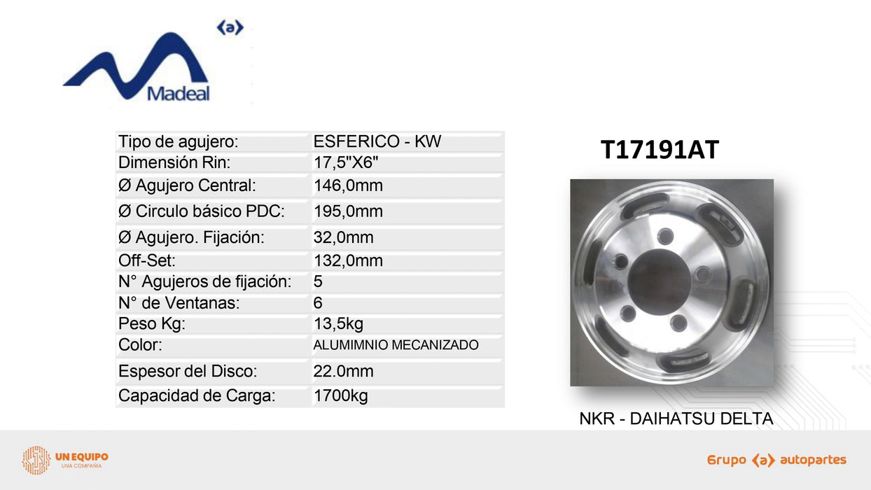 Rin de aluminio 17.5×6 Madeal – NKR KW