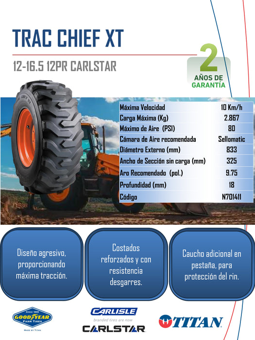 Llanta 12-16.5 I3 TRAC CHIEF XT 12PR CARLSTAR TL