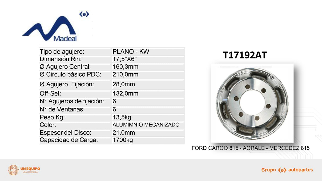 Rin de aluminio 17.5×6″ Madeal – KW Agrale
