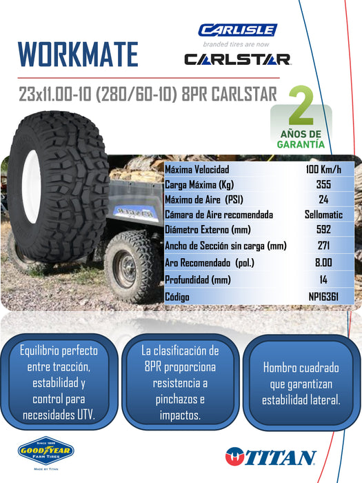 Llanta 23x11.00-10  ATV WORKMATE 8PR CARLSTAR TL
