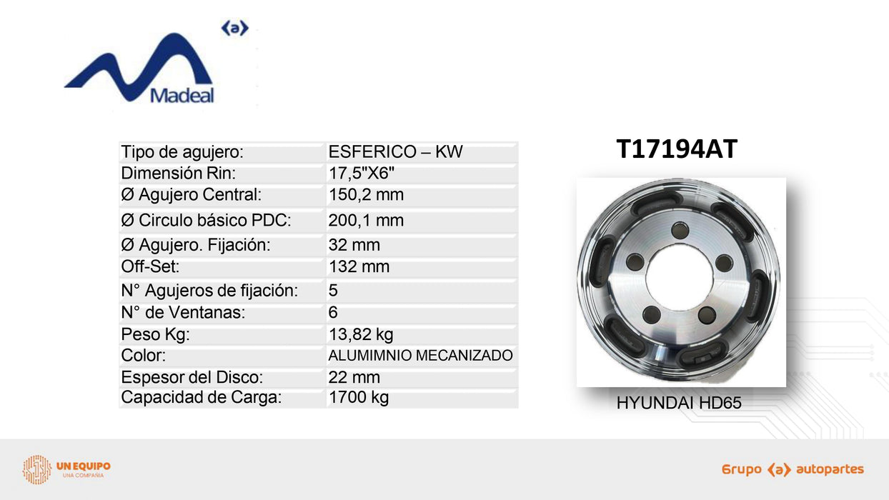 Rin de aluminio 17.5×6″ Madeal – HD65