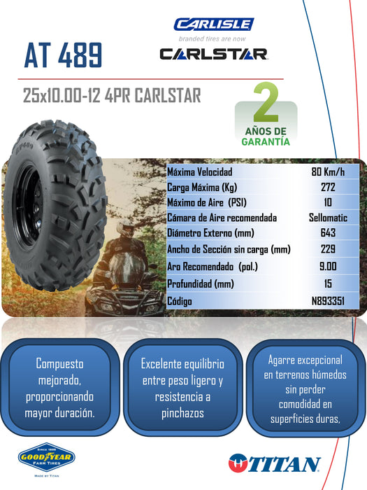 Llanta 25x10.00-12 ATV AT489 4PR CARLSTAR TL