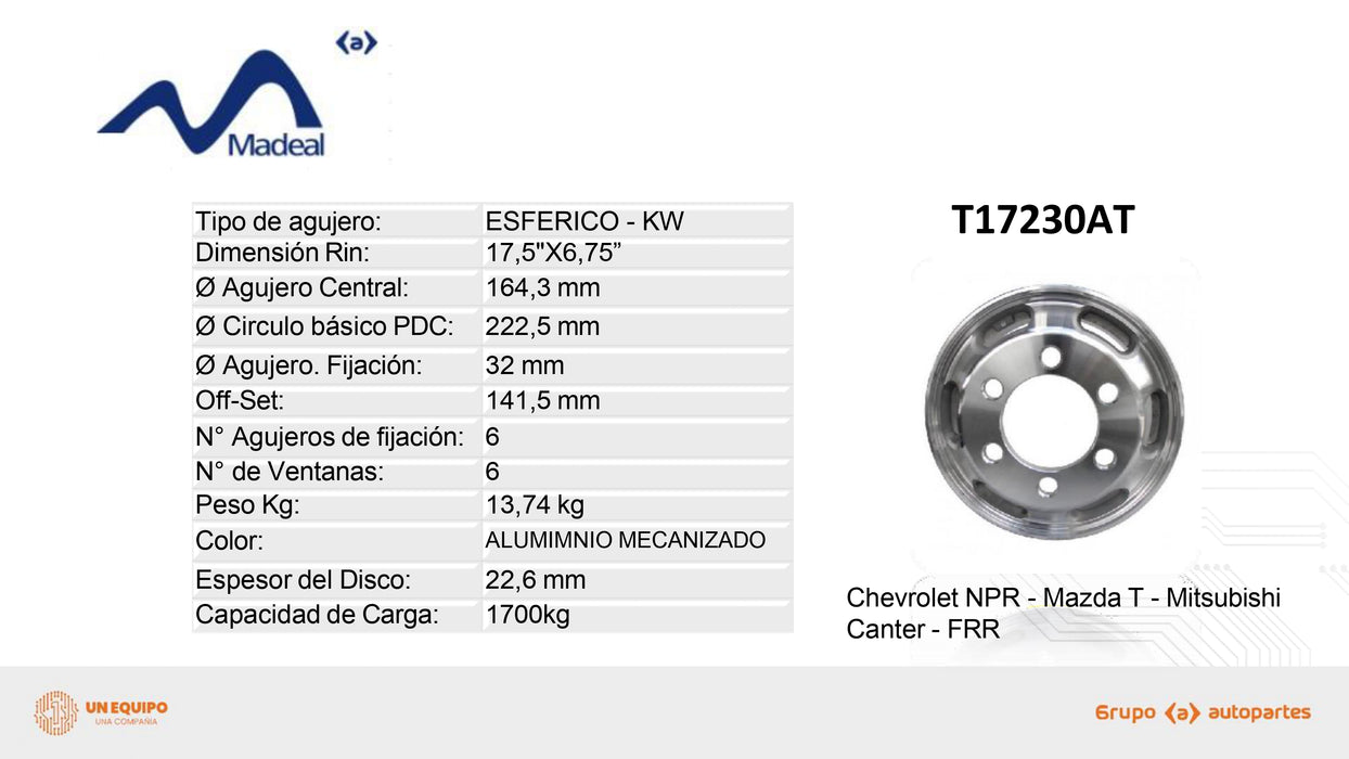 Rin de aluminio 17,5X6.75/ 6H KW XL