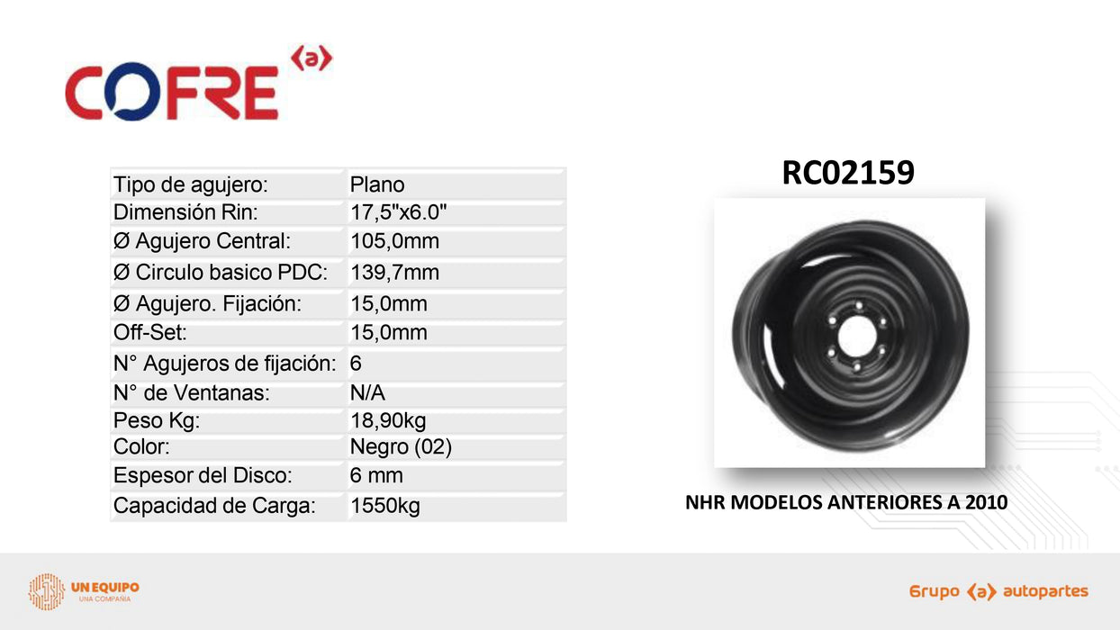 RIN COFRE NHR 17.5X6 BASICO (CB139.7)