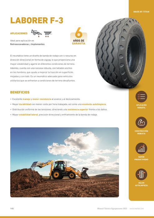 Llanta 11L-16 F3 LABORER 12PR GOODYEAR TL