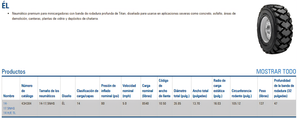 Llanta 14-17.5 NHS SS HE 14PR TITAN TL
