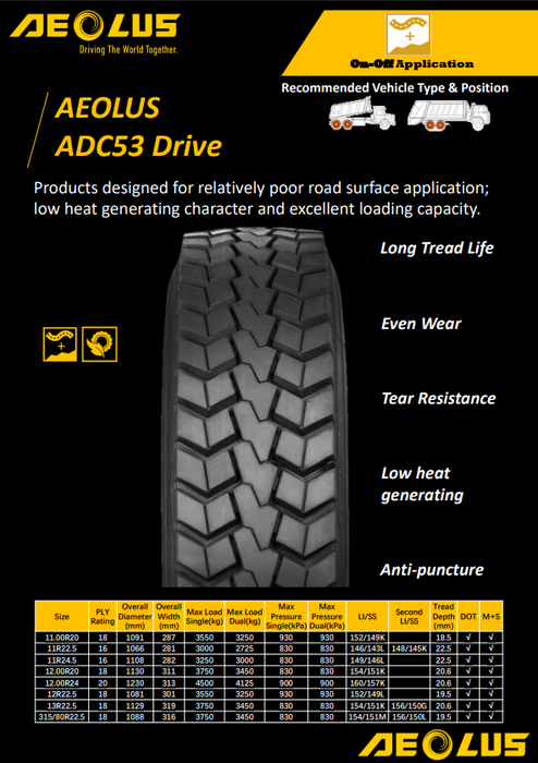 Llanta 295/80R22.5 18PR 152/149L ADC53