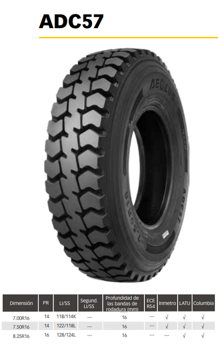Llanta 7.00R16 14PR 118/114K ADC57