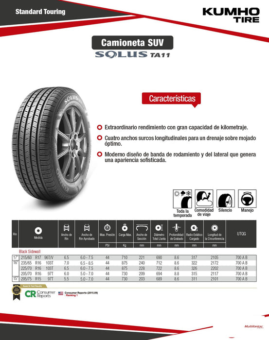 Llanta 225/70R16 103T TA11 Kumho Vt
