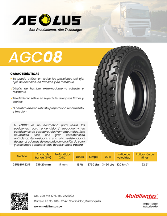 Llanta 7.50R16 14PR 122/118L AGC08