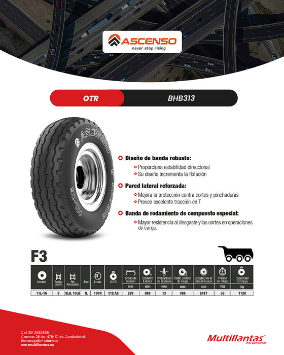 Llanta 11L-16 10Pr 112-A8 BHB313 Tl Ascenso