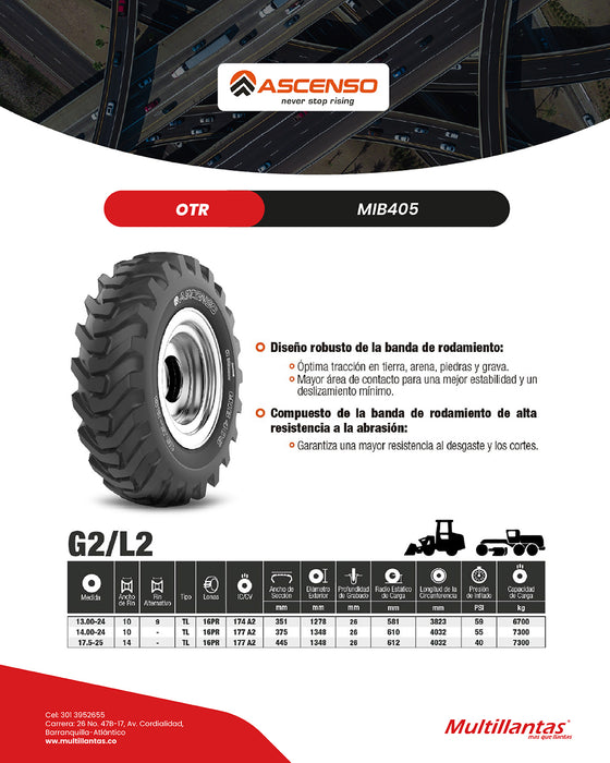 Llanta 13.00-24 16Pr 174-A2 MIB405 Tl L2/G2 Ascenso