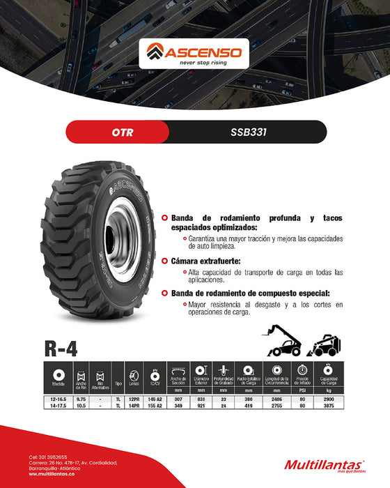 Llanta 14-17.5 14Pr 155-A2 SSB331 Tl Ascenso