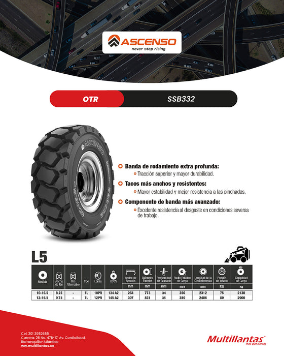 Llanta 10-16.5 10Pr 134-A2 SSB332 Tl Ascenso