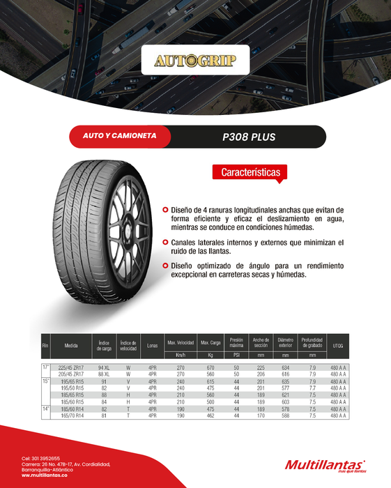 Llanta 185/60R14 82T P308 Plus Autogrip