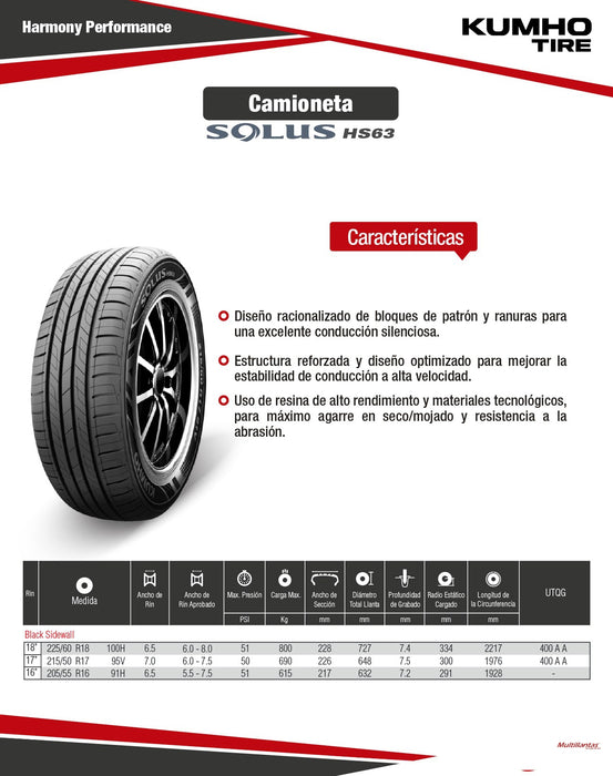 Llanta 215/50R17 95V HS63 Kumho Ch