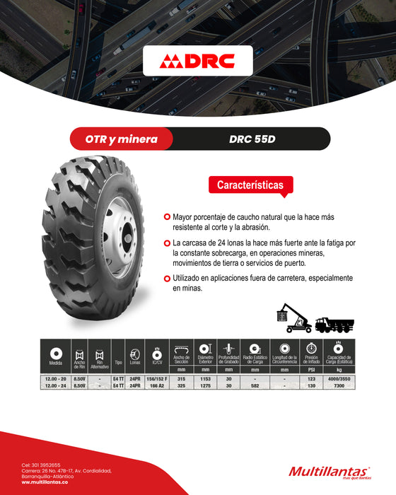 Llanta 1200-20 Otr 55D 24Pr E4 CR TT DRC (Set)