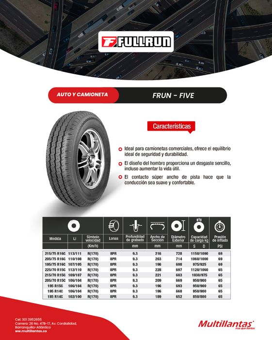 Llanta 215/75R16C 8Pr 113/111R Frun-Five Full Run