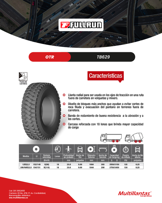 Llanta 12R22.5 18Pr 152/149G TB629 Tracc OTR Full Run