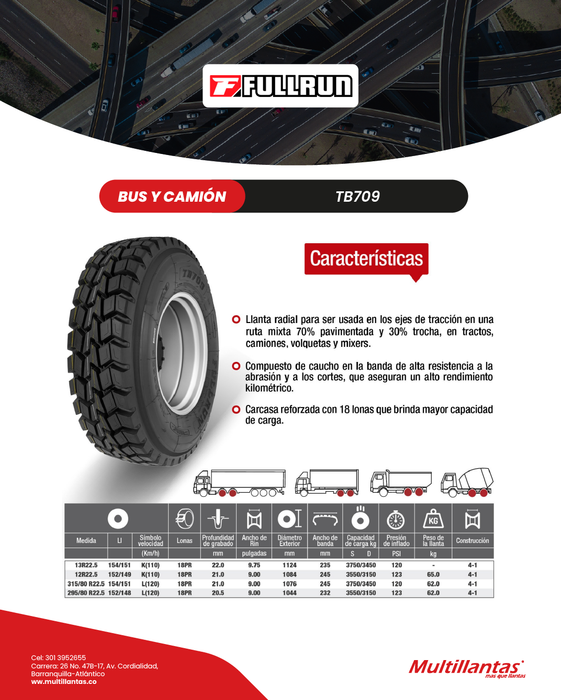 Llanta 13R22.5 18Pr 154/151K(156/150G) TB709 Trac OTR Full Run