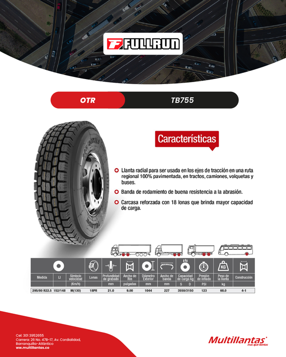 Llanta 295/80R22.5 18Pr 152/148M TB755 Tracc Full Run