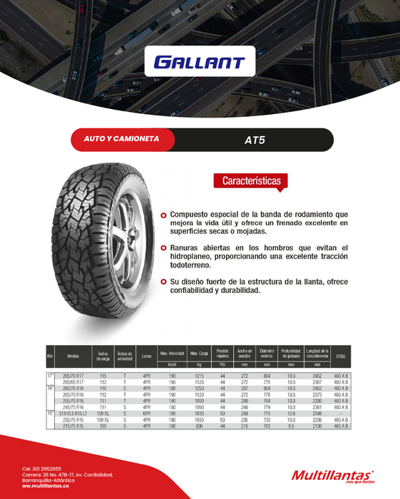 Llanta 265/70R17 115T SUV AT5 Gallant