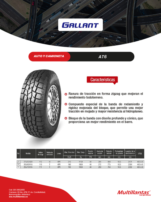 Llanta 275/55R20 113H SUV AT6 Gallant