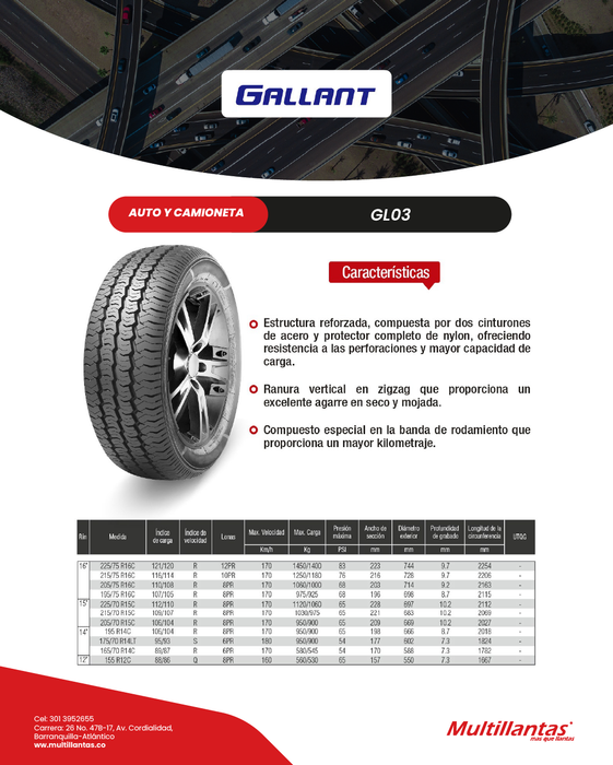 Llanta 175/70R14 LT 6Pr 95/93S GL-03 Gallant
