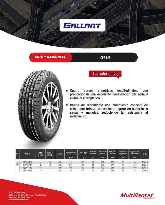 Llanta 165/65R13 77T GL-16 Gallant