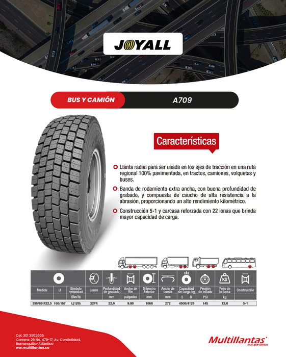 Llanta 295/80R22.5 22Pr 160/157L A709 Trac Joyall