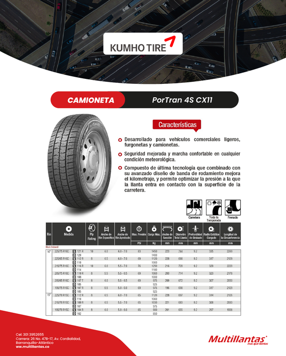 Llanta 215/70R15C 8Pr 109R CX11 Kumho Ch