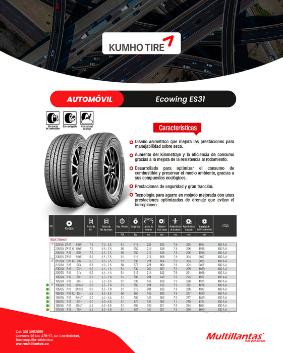 Llanta 165/60R14 75H ES31 Ecowing Kumho Ch