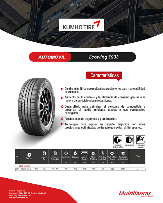 Llanta 205/70R15 96H ES33 Kumho Ch