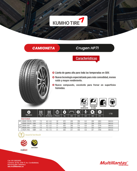Llanta 275/40R20 106W HP71 Kumho