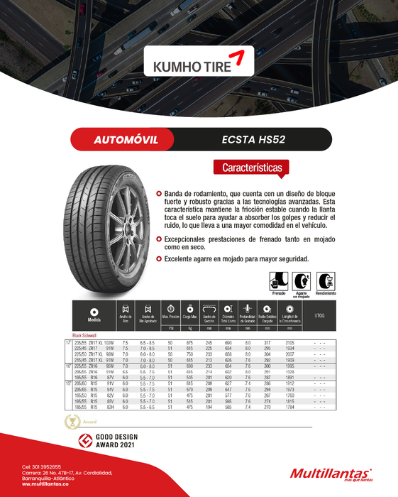 Llanta 185/55R15 82V HS52 Kumho Ch