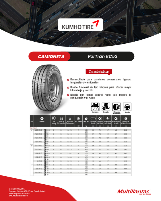 Llanta 205/70R15C 8Pr 106R KC53 Kumho Ch