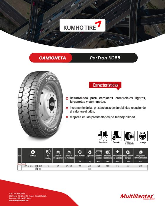 Llanta 550R13 8Pr 91P KC55 Tracc Kumho