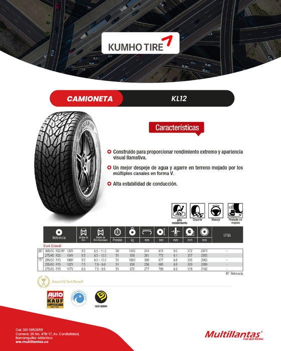 Llanta 305/50R20 120V KL12 Kumho