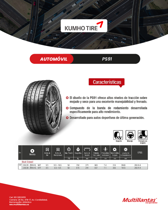 Llanta 255/45R19 ZR 104(Y) PS91 Kumho