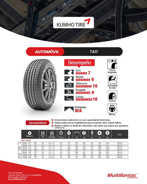 Llanta 205/70R16 97T TA11 Kumho
