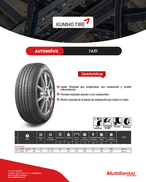 Llanta 215/55R17 94V TA51 Kumho