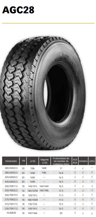 Llanta 215/75R17.5 18PR 135/133J AGC28